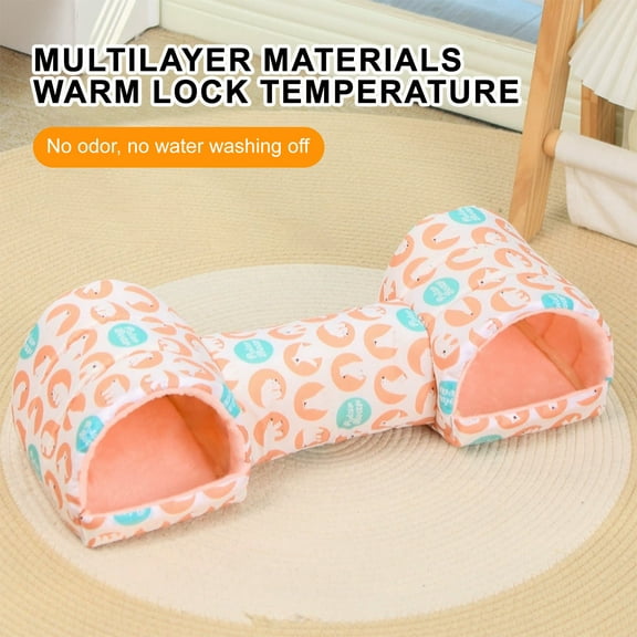 Guinea Pig Bed Hideout Tunnel, Durable Warm Small Animal House with Double Tunnel, Washable Small House Cozy Cave with Bottom for Hamster Ferret Rabbits Bunny
