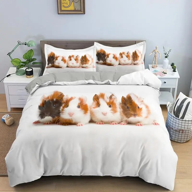 Guinea Pig Bedding Set King/Queen Size Cute Mouse 3D Printed Duvet