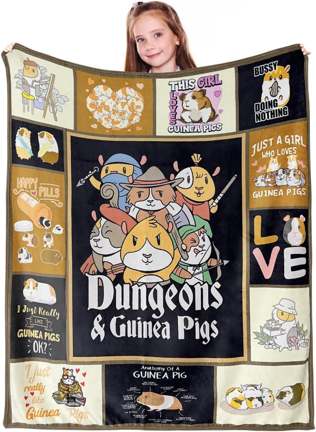 Guinea Pig Blanket Flannel Animal Print Cute Throw Snuggle Sherpa Boy