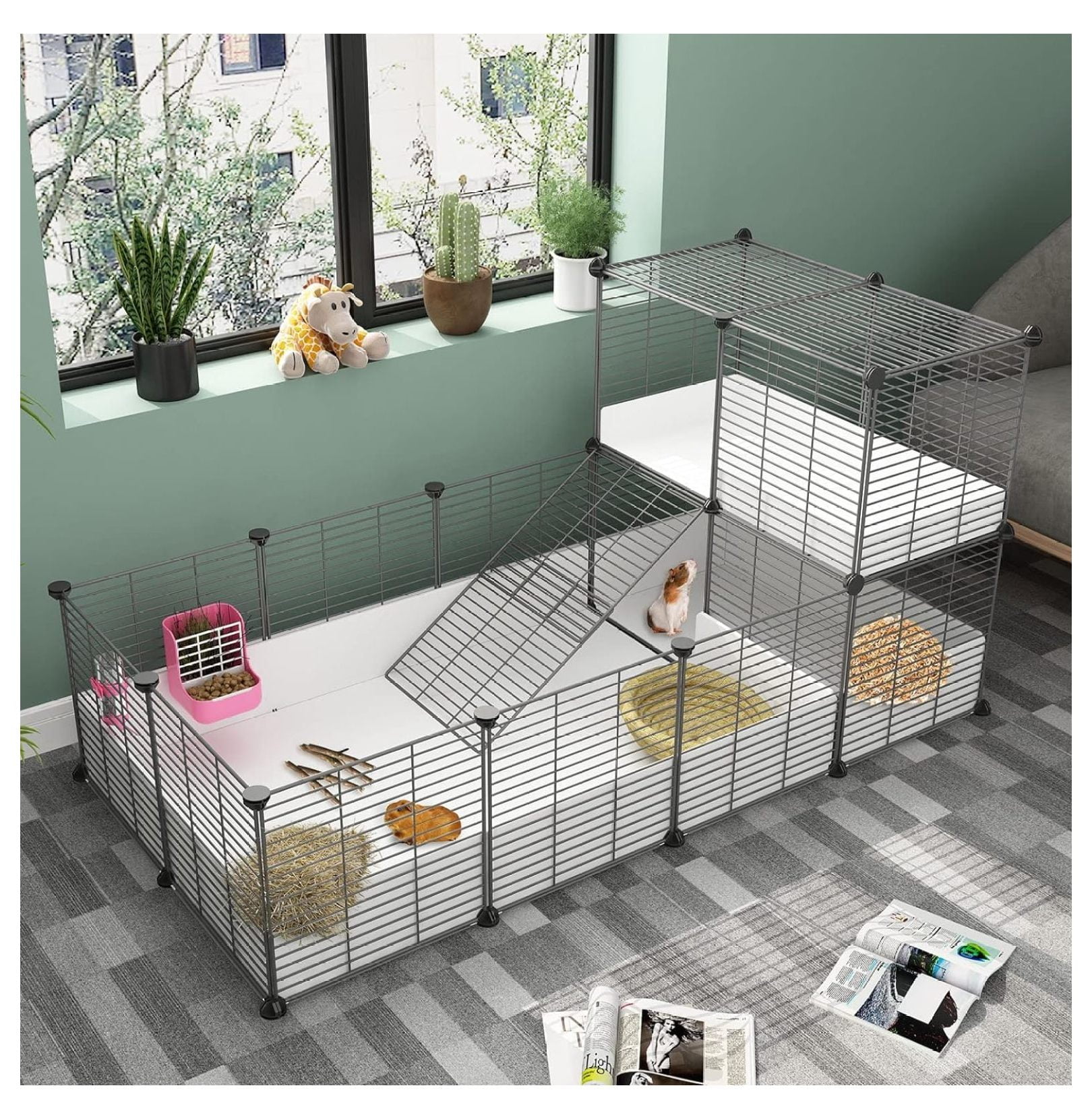 Guinea Pig Cage,Indoor Habitat Cage with Waterproof Plastic Bottom