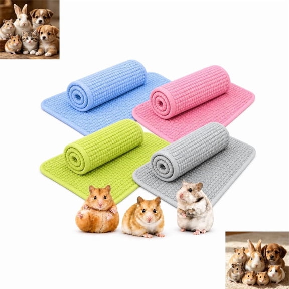 Guinea Pig Cage Liners, 4 Pack Washable Chenille Bedding Mats, Soft Absorbent Reusable Pee Pads with Non-Slip Backing for Rabbits, Hamsters, Chinchillas, Small Pets(MIX)