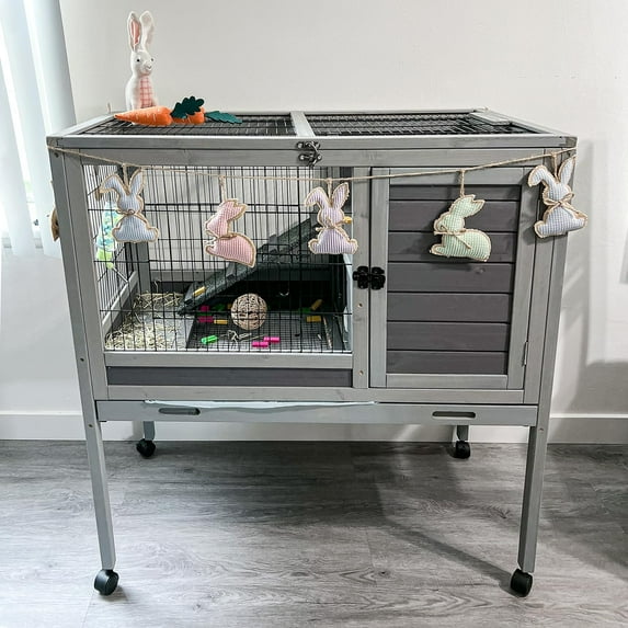 Guinea Pig Cage Rabbit Hutch Indoor Bunny Cage for Small Animal with Wire Floor Grid Movable