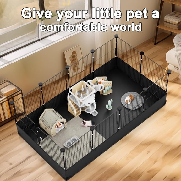 Guinea Pig Cage with Waterproof PVC Bottom Liner & One-Hand Release Hook, Triple Fixing C&C Cage for Guinea Pigs, Bunny, Rabbit, Hedgehog, Small Animal Indoor Playpen