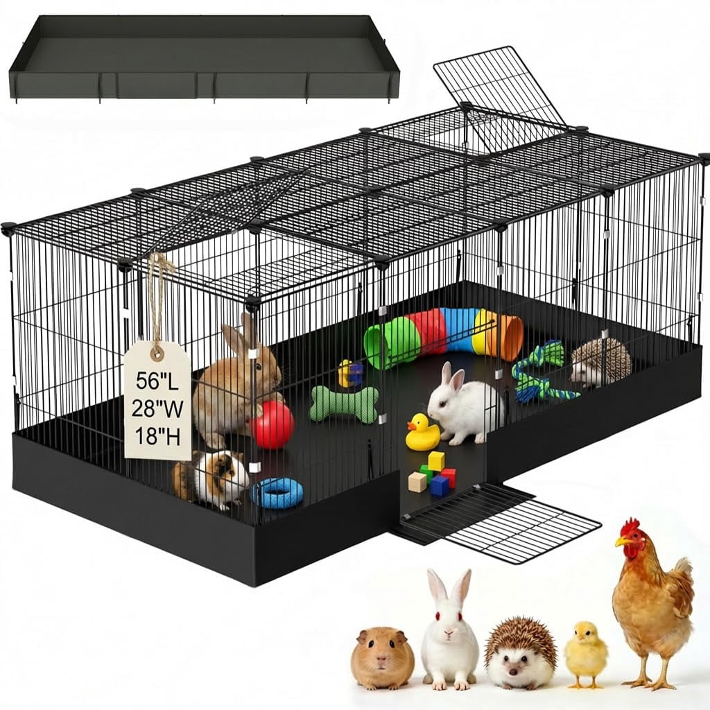 Guinea Pig Cages Enclosed Hamster Cage with Door & Waterproof Liner ...