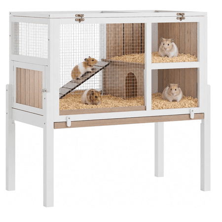 Guinea Pig Cages Indoor,38 Inch Rabbit Cage Hutch with Ramp & Hideout,Lockable Small Animals Cage Habitat with Not Leakage Pull Out Tray