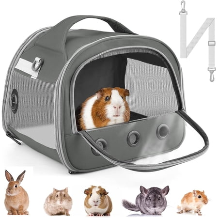 Guinea Pig Carrier Bag, Portable Small Animal Carrier Pouch for Hamster Chinchilla Rabbit Gerbil Hedgehog Sugar Glider Outgoing Travel Carrying Case - Grey