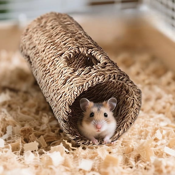 Guinea Pig Chew Toys, Hamster Tubes, 12X4inSeagrass, Guinea Pig Toys Enrichment, Pet Playset, Hamster Enrichment, Play Tunnel, Mini, Brown, 1 Pc