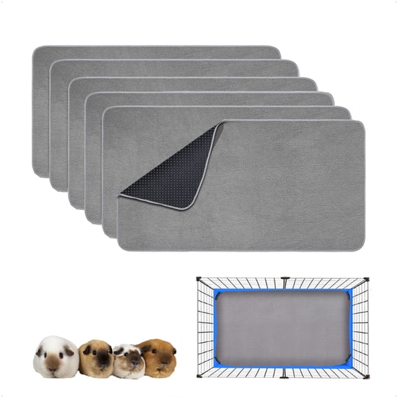 Guinea Pig Cliner  6 Pack - Washable Reusable Leakproof Fleece Bedding Pads For Smallls With Anti-slip Bottom 15''x29'' Area Gray