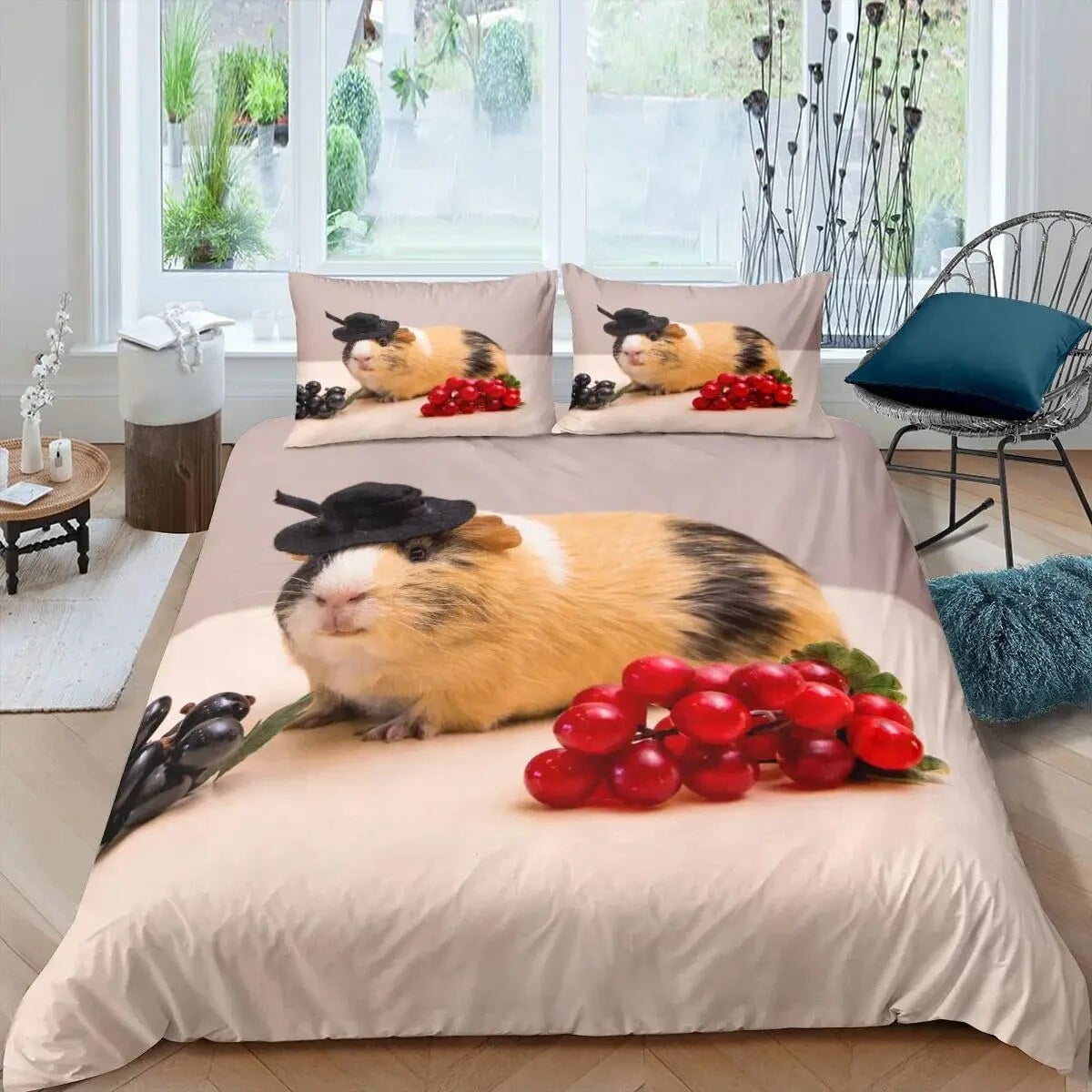 Guinea Pig Duvet Cover Set Cute Cavy Pattern Bedding Set Animal Quilt