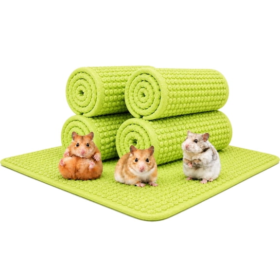 Guinea Pig Fleece Cage Liners, 4 Pack Washable Chenille Bedding Mats, Soft Absorbent Reusable Pee Pads with Non-Slip Backing for Rabbits, Hamsters, Chinchillas, Small Pets