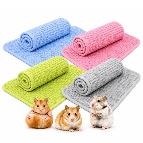 Guinea Pig Fleece Cage Liners, 4 Pack Washable Chenille Bedding Mats, Soft Absorbent Reusable Pee Pads with Non-Slip Backing for Rabbits, Hamsters, Chinchillas, Small Pets