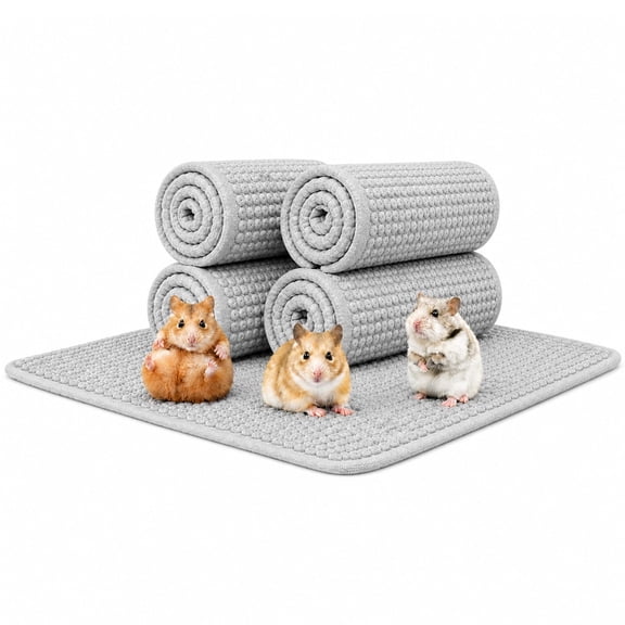 Guinea Pig Fleece Cage Liners, 4 Pack Washable Chenille Bedding Mats, Soft Absorbent Reusable Pee Pads with Non-Slip Backing for Rabbits, Hamsters, Chinchillas, Small Pets