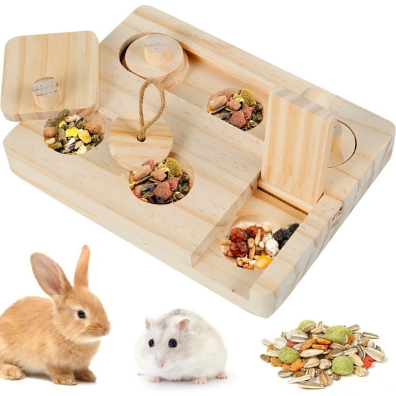 Guinea Pig Foraging Toys 6 In 1 Wooden Hamster Interactive Enrichment Toys Puzzle Treat Dispenser Toys Mental Stimulation Toy for Small Animals Hamsters Guinea Pigs Rabbits Chinchillas Gerbils
