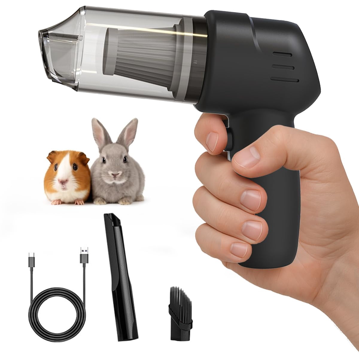 Guinea Pig Handheld Vacuum Cleaner Cage, Guinea Pig cage Cleaner, Rabbit Poop Vacuum, for Lightweight Cleanup of Guinea Pig, Rabbit, Hamster, Chinchilla, Reptile, Bird（Black）