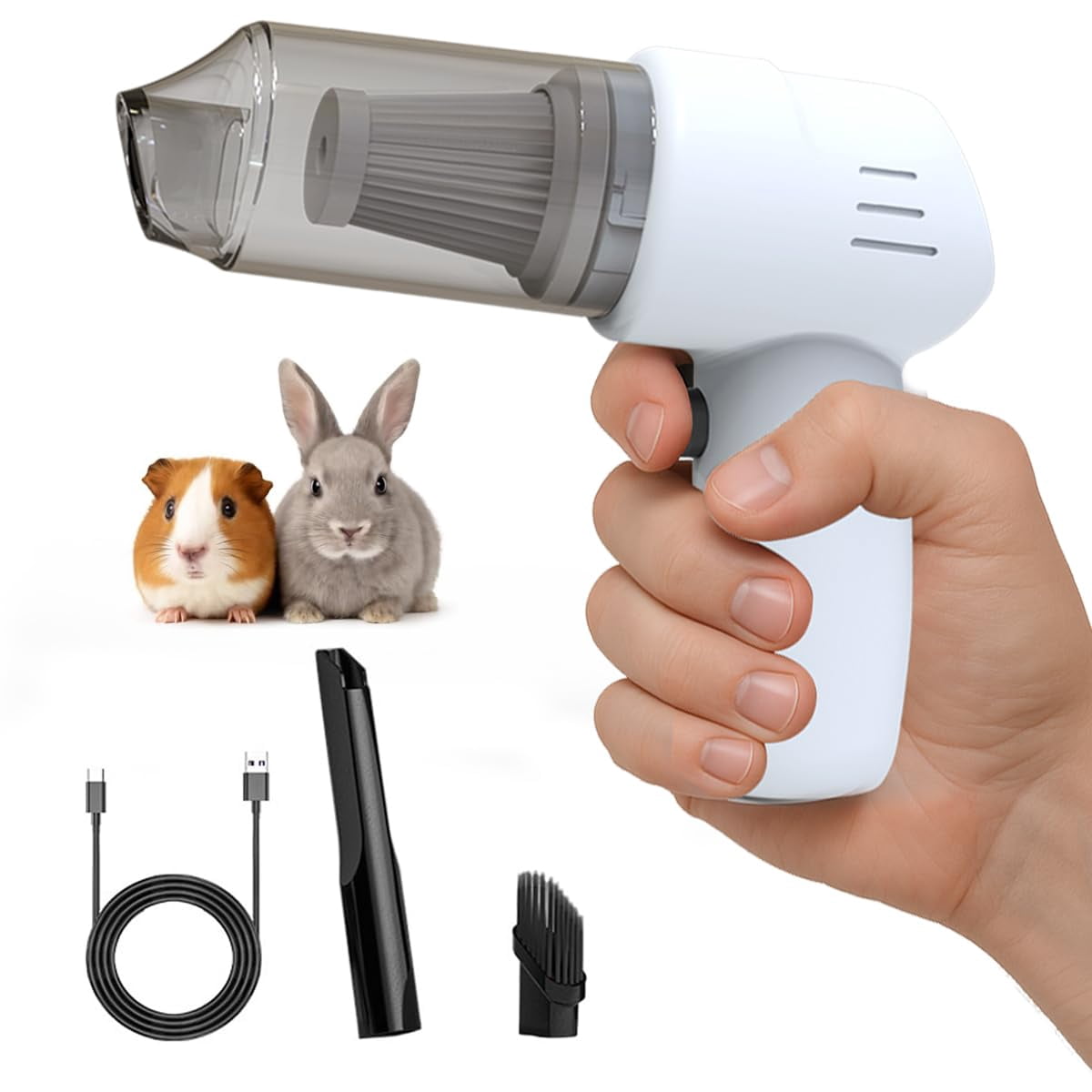 Guinea Pig Handheld Vacuum Cleaner Cage, Guinea Pig cage Cleaner, Rabbit Poop Vacuum, for Lightweight Cleanup of Guinea Pig, Rabbit, Hamster, Chinchilla, Reptile, Bird（Black）