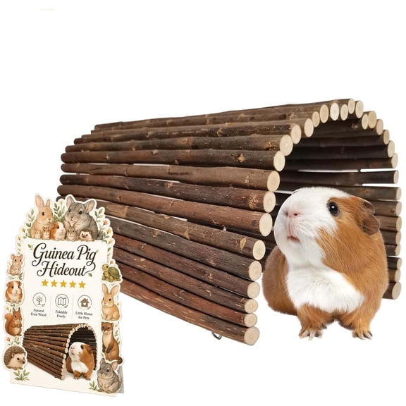 Guinea Pig Hideout, Collapsible Wooden Tunnel & Hideaway for Rabbits, Hedgehogs, Chinchillas, Ferrets and Other Small Pets