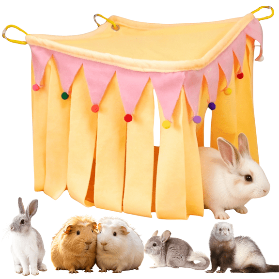 Guinea Pig Hideout - Guinea Pig Corner Hideout, Square Top and Four-Sided Fringes, Small Animal Cage Accessories with Hanging Hooks for Hamster, Chinchilla, Ferret, Rabbit