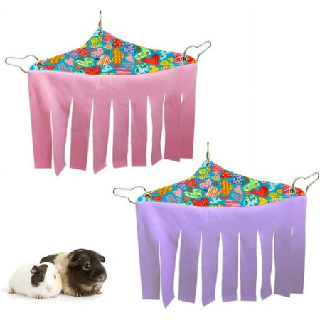 Guinea Pig Hideout Hideaway Corner Fleece Toys Cage Accessories, Pink+Purple, 2 Pack