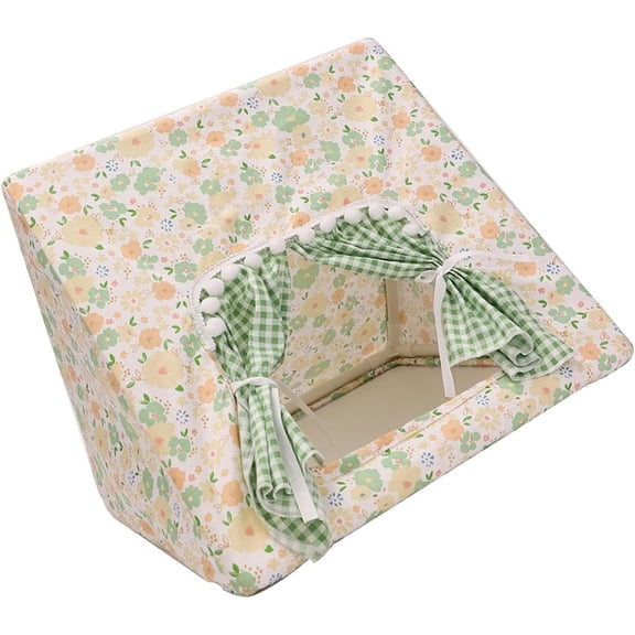 Guinea Pig Hideout Large with Curtain, Bunny Hideout, Machine Washable Guinea Pig Hide Tent Houses & Habitats, Small Animal Hideout for Pet Rabbit, Ferret,Squirrel (Flower, L)