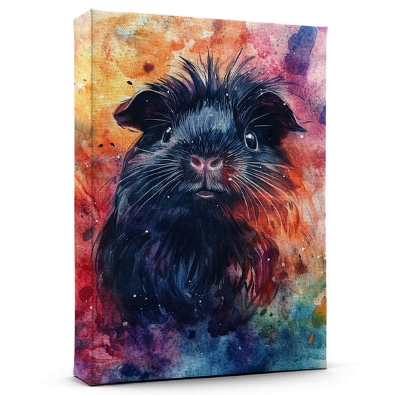 Guinea Pig Long Haired Black Peruvian Canvas Wall Art Animal Decor, Guinea Pig Long Haired Black Peruvian Canvas Prints Wild Animal Artwork for Living Room Bedroom Office 190HD472