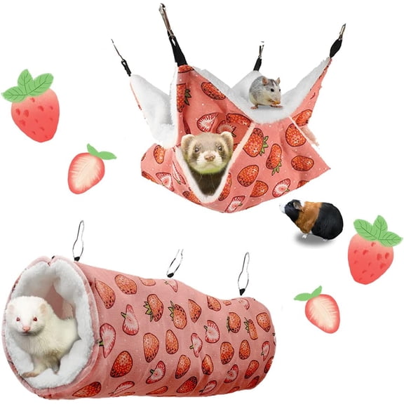Guinea Pig Rat Ferret Hammock and Warm Bed Small Pet Hideout Tunnel Cave Hanging Bunkbed Hammock Cage Toy for Hamster Sugar Glider Squirrel (3.Hammock & Tunnel)