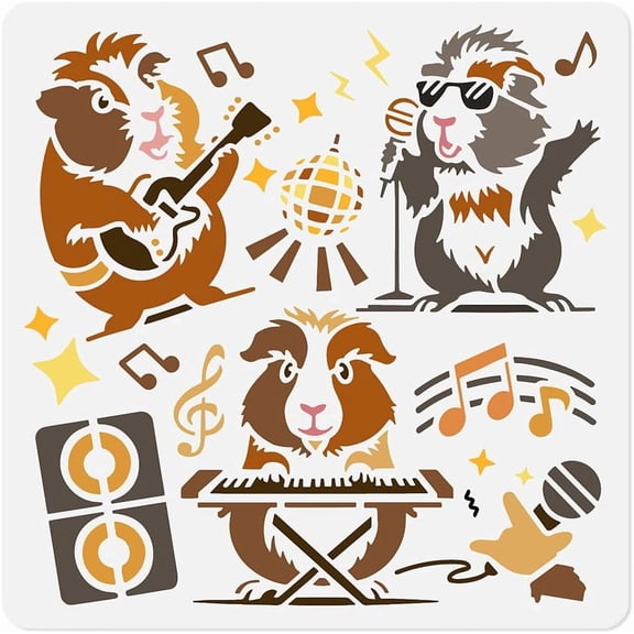 Guinea Pig Rock Group Stencil Painting 11.8"x11.8" Plastic Animal Singing Stencil Drawing Template DIY Craft Paint Template