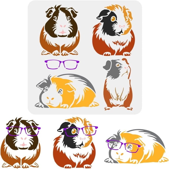 Guinea Pig Stencil 11.8x11.8inch - 4 Poses Standing Lying Sitting Templates for Wall Tiles Floor Paper Furniture Wood diy