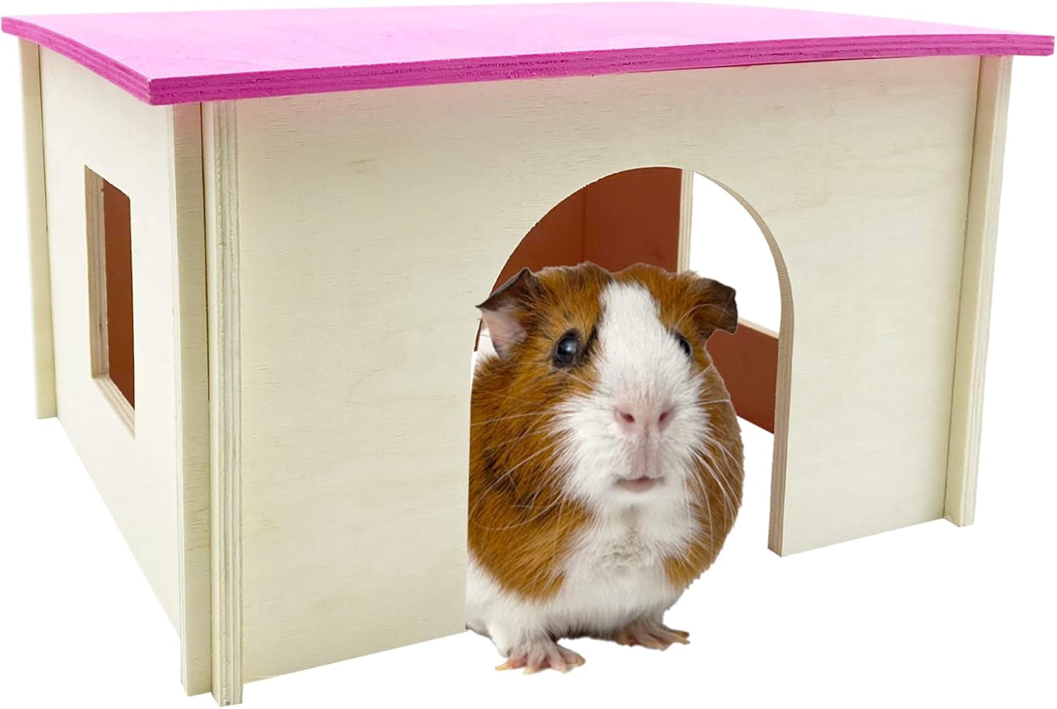 View of Guinea Pig Wood House with Windows and Roof, Detachable Chinchilla Hut ...