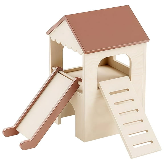 Wooden Guinea Pig Hideout Castle - Dual Slides & Adjustable Ramp, 7mm Pine Hideout,, Easy to Clean, Sturdy Wood Construction, Chew-Proof Design for Rabbits/Hamsters
