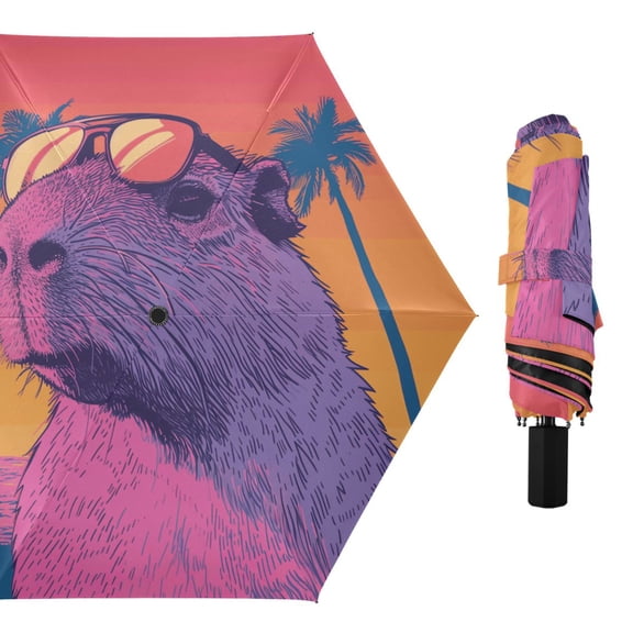 Guinea Pig with Sunglasses Compact Sun Umbrella Windproof Travel Umbrellas for Rain Strong Portable UV Protection