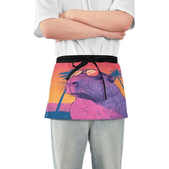 Guinea Pig with Sunglasses Server Apron with 3 Pockets Waterproof Waitress Waist Short Apron for Man Woman 12 Inches