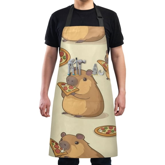Guinea Pigs Eating Pizza Chef Kitchen Apron with Pockets for Women Waterproof Aprons for Cooking Baking