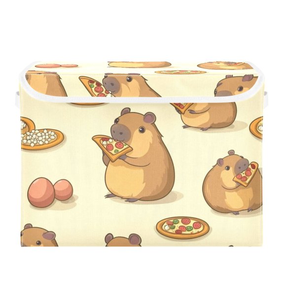 Guinea Pigs Eating Pizza Large Storage Bins with Linen Collapsible Lid Storage Box 16.7 x 12.6 x 11.8in