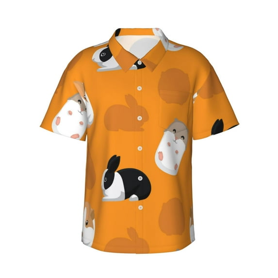 Guinea Pigs Rabbit Hawaiian Shirts For Men, Summer Short-Sleeve Relaxed-Fit Button-Down Shirts Small