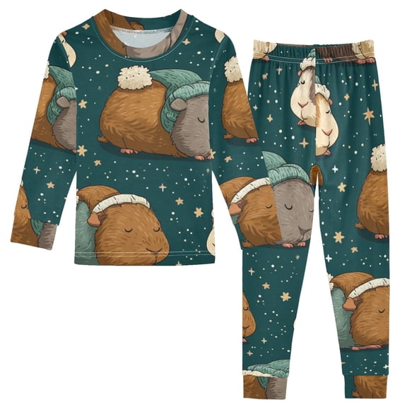 Guinea Pigs Sleeping Cotton Pajama Set Long Sleeve Top and Pants Sleepwear Unisex 8Y