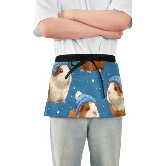 Guinea Pigs in Christmas Short Server Apron with 3 Pockets for Unisex Chef Gardening