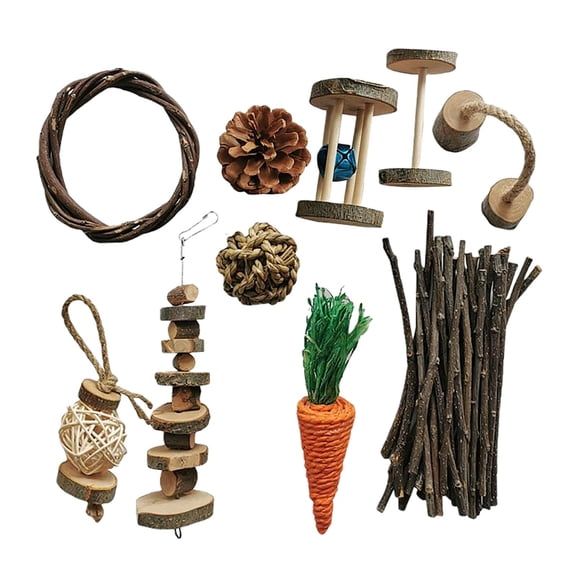 Guinea Toys Set Natural Wooden Rabbit Bunny Rat Chinchillas Chew Toys Hamster Accessories for Small Animal Chewing and - H H