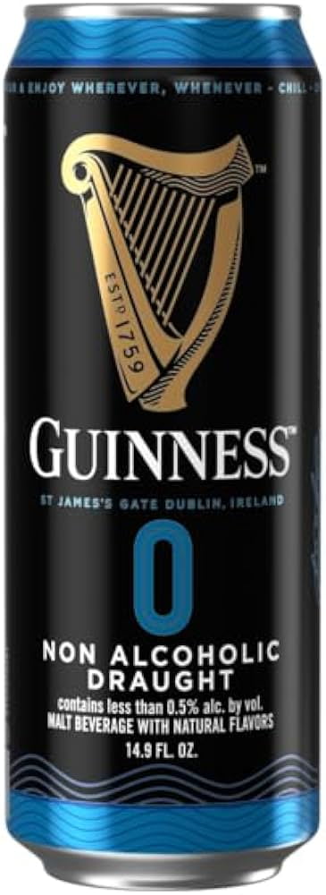 Guinness 0 Non Alcoholic Draught (Pack of 24) (1 Case) 14.9oz Cans St James Gate Ireland Brew (Includes 24 Individual Guinness 0 Cans) NA Beer
