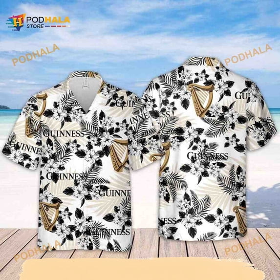 Guinness Beer Hawaiian Shirt, Hibiscus Flower Pattern Gift For Beach Trip Aloha Shirt