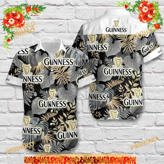 Guinness Beer Hawaiian Shirt, Tropical Leaves For Beach Lovers Aloha Shirt
