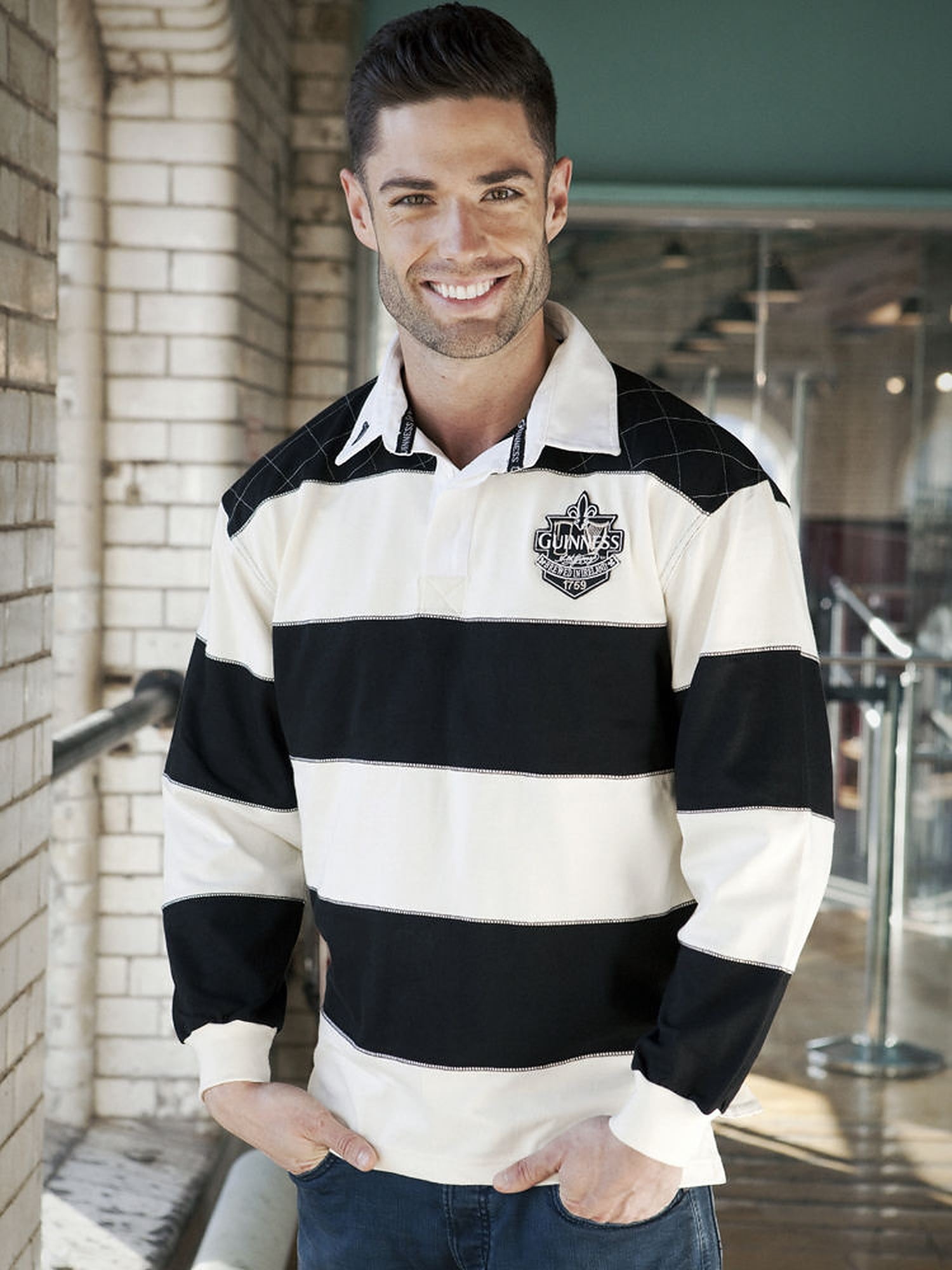 Guinness Black and Cream Classic Long Sleeve Rugby Jersey