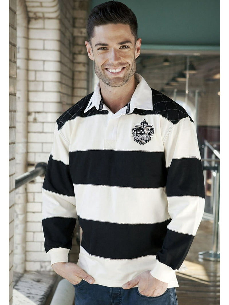 Guinness Black Cream Long Sleeve Stripe Men's Rugby Polo Shirt 100