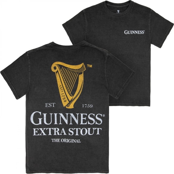 Guinness Black Extra Stout Harp Front Back Print Pigment Dye Premium T-Shirt-Large