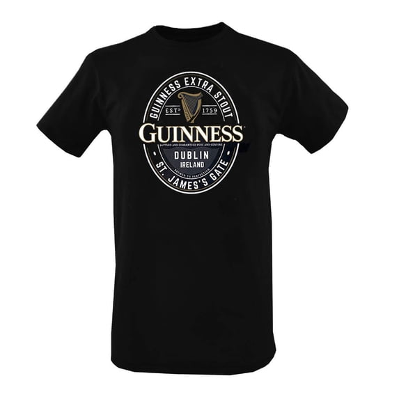 Guinness Black T-Shirt for Men with Gold Foreign Extra Bottle Label Print Irish Tee 100% Cotton