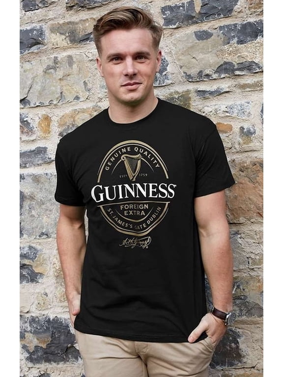 Black T-Shirt with English Foreign Extra Bottle Label Print for Men