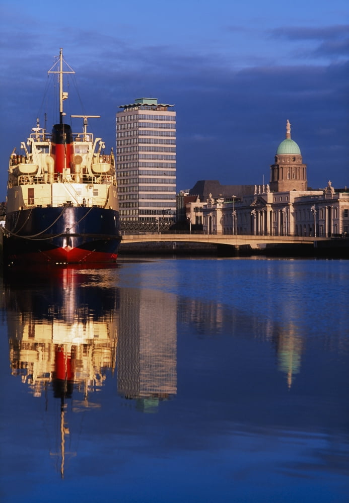 Guinness Boat Custom House Liberty Hall Dublin Co Dublin Ireland Canvas Art - The Irish Image Collection Design Pics (12 x 18)