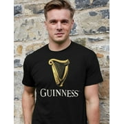 Guinness Classic Black T Shirt for Men with an Irish Gold Harp Design 100% Cotton