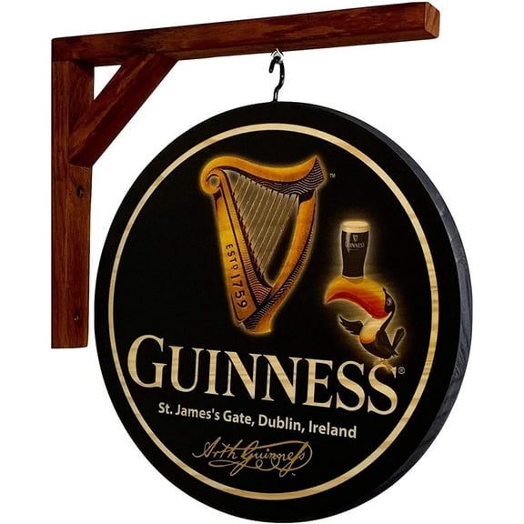 Guinness Double Sided Pub Sign, Black, Yellow, Brown