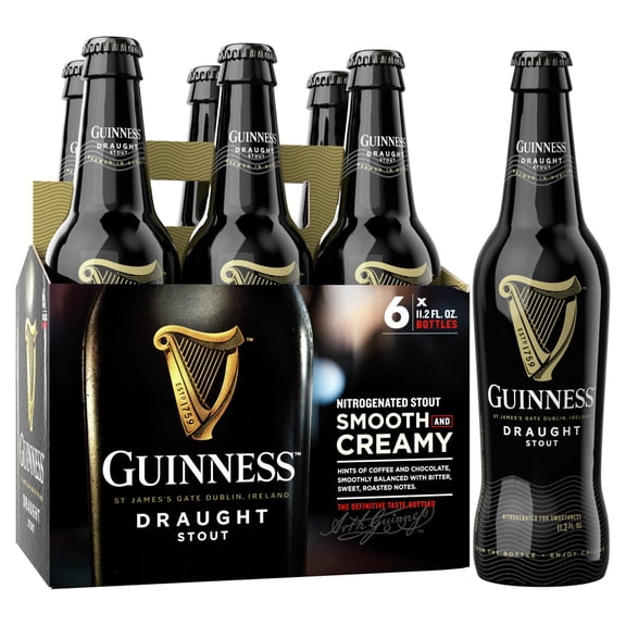 Guinness Draught Stout Import Beer, 6 Pack Bottles, 11.2 fl oz, 4.2% ABV