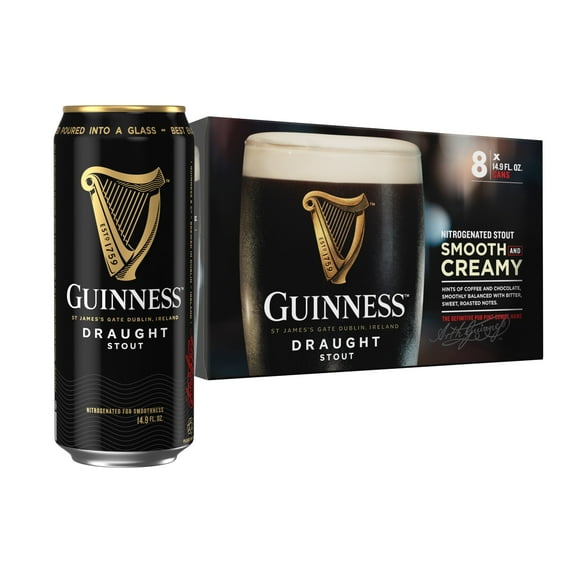 Guinness Draught Stout Import Beer, 8 Pack Cans, 14.9 fl oz, 4.2% ABV